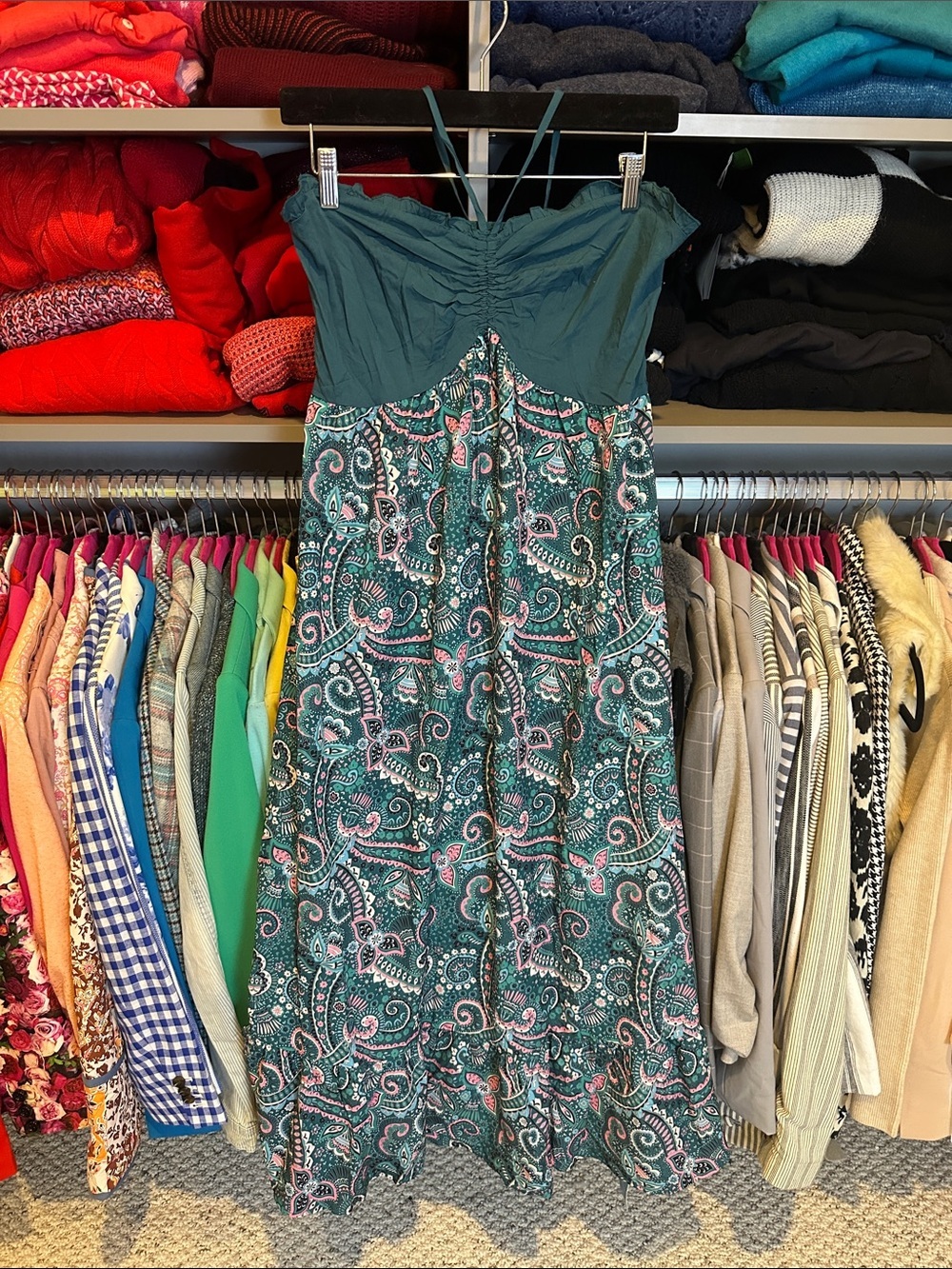 Cupshe green/pink print smocked sleeveless halter tie maxi dress size M NWT
